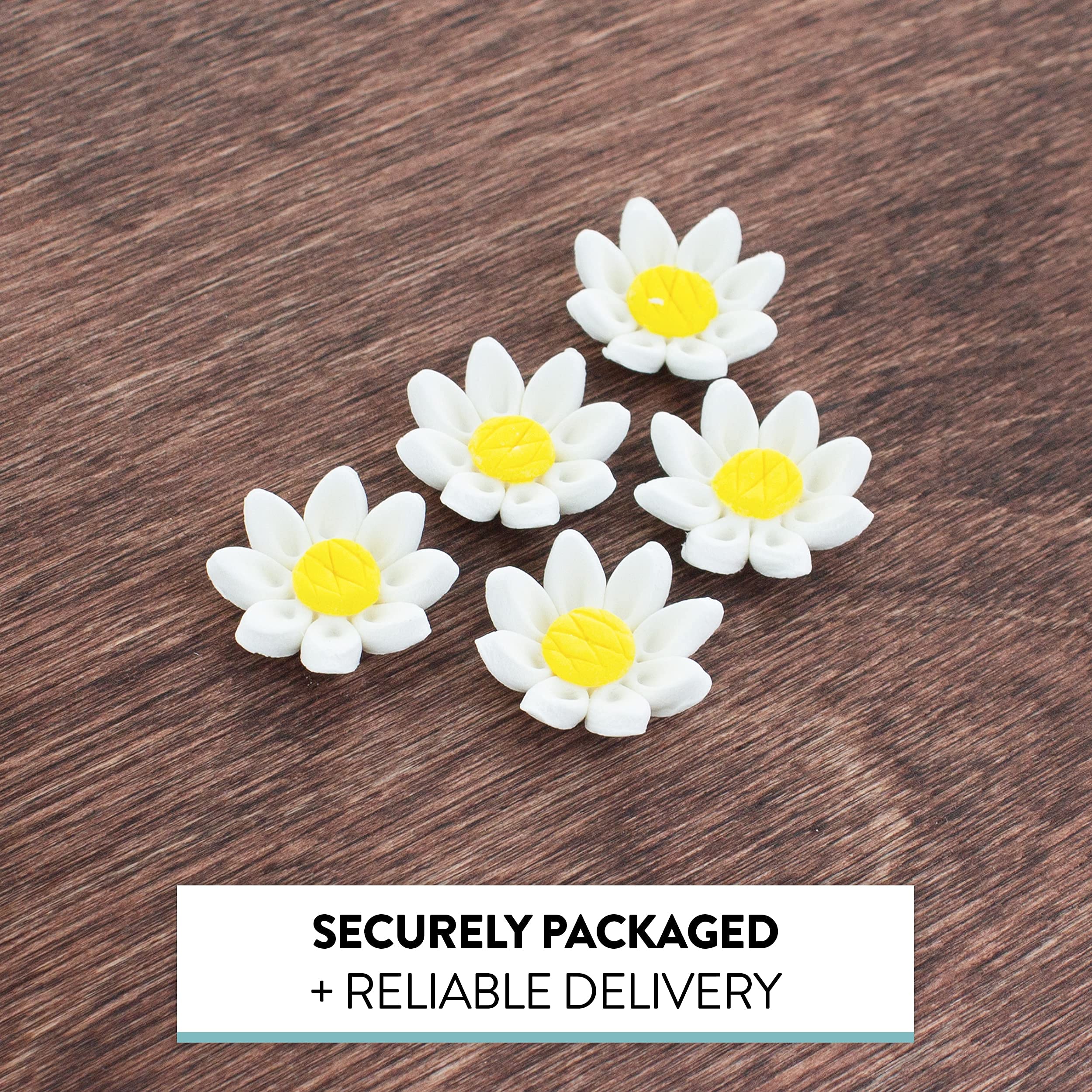 Edible Daisy Cake Decorations, White and Yellow Sugar Flowers, Unwired 3/4 Inch, Daisy Cupcake Toppers, Edible Flowers Cake Decorations by Chef Alan Tetreault, Global Sugar Art