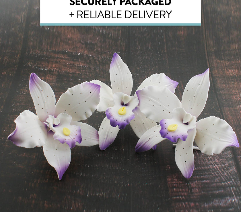 Orchid Sugar Cake Flowers, Brassavola Style Orchids, by Global Sugar Art, 3 Count, Purple