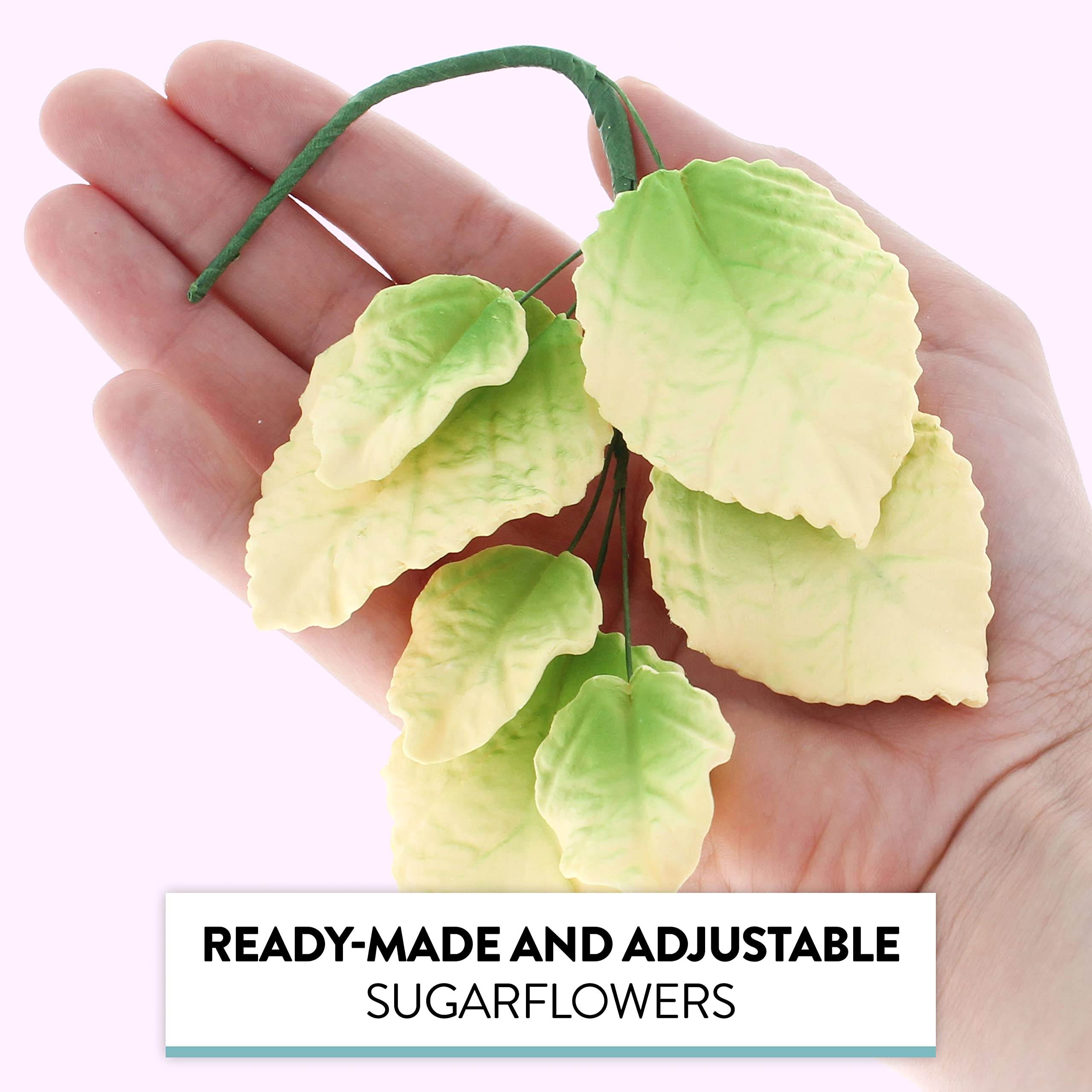 Pale Yellow and Green Rose Leaf Spray, Cake Decoration by Global Sugar Art, 3 Count