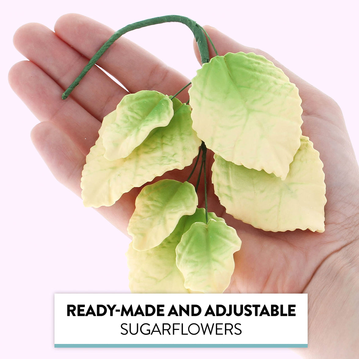 Pale Yellow and Green Rose Leaf Spray, Cake Decoration by Global Sugar Art, 3 Count