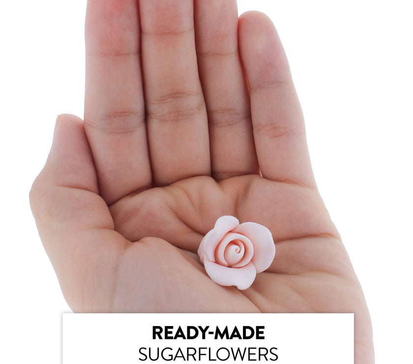 Tiny Rose Sugar Flowers, Edible Cupcake Toppers, Extra Small, by Global Sugar Art, Pink