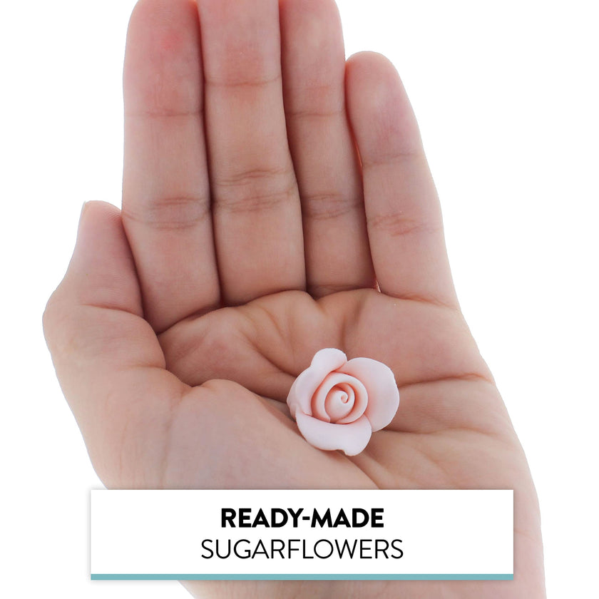 Tiny Rose Sugar Flowers, Edible Cupcake Toppers, Extra Small, by Global Sugar Art, Pink