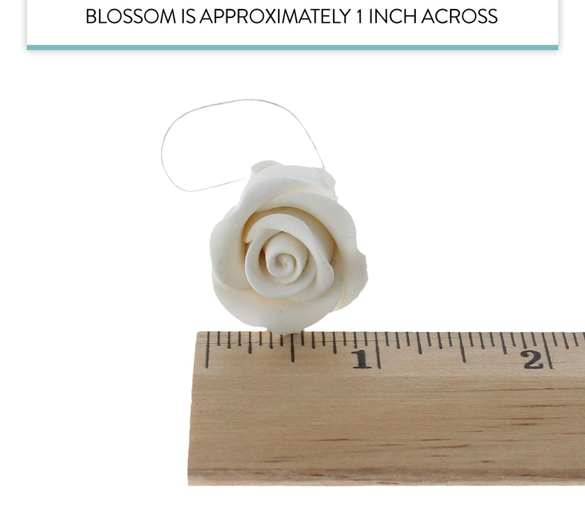 Classic Tea Rose Sugar Cake Flowers, by Global Sugar Art, Wired, White, Small