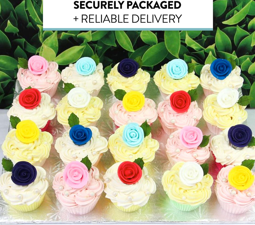 Premium Edible Roses for Cakes and Cupcakes, Sweet Royal Icing Roses, by Global Sugar Art, White