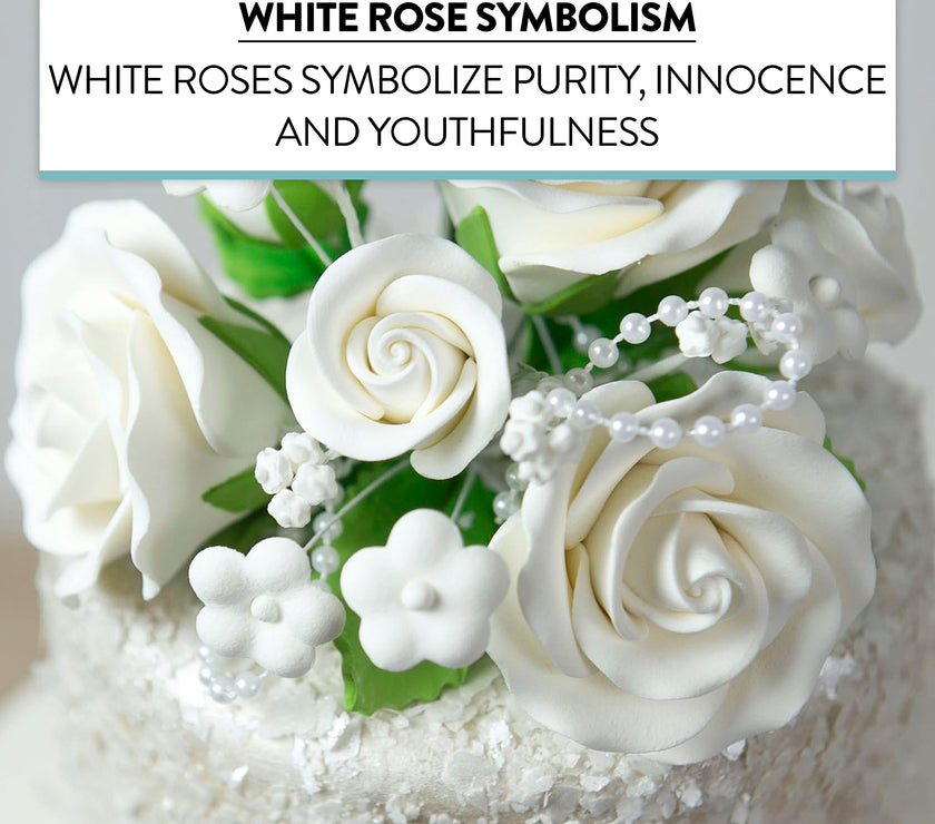 Rose Bouquet Cake Decoration, Elegant Garden Rose Cake Topper, by Global Sugar Art, White