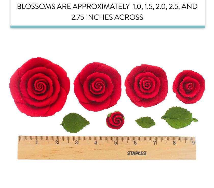 Exquisite Rose & Leaf Kit, Sugar Cake Flowers by Global Sugar Art, Red Roses with Leaves, 15-Piece Set
