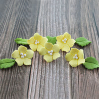 Flower Blossoms with Leaves, Edible Sugar Flowers for Cakes & Cupcakes, by Global Sugar Art, Yellow