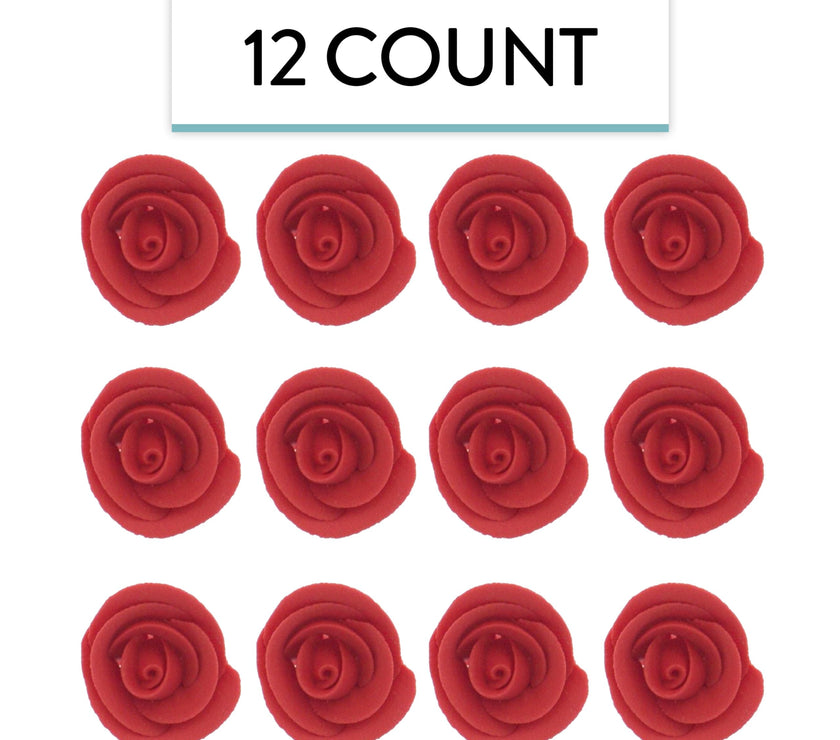 Premium Edible Roses for Cakes and Cupcakes, Sweet Royal Icing Roses, by Global Sugar Art, Red