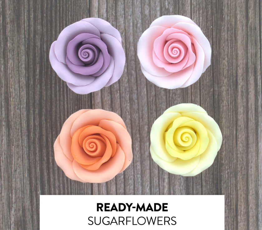 Premium Roses for Decorating Cakes and Cupcakes, by Global Sugar Art, Medium, Lavender Pink Yellow Peach