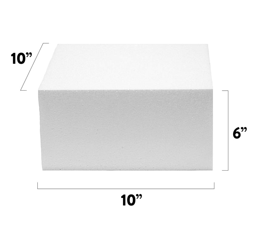 10x10 Inch Square Cake Dummy – Styrofoam Fake Cake for Decorating, Display & Practice, by Global Sugar Art