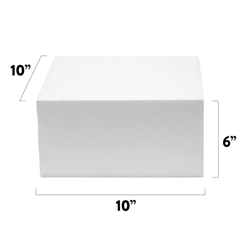 10x10 Inch Square Cake Dummy – Styrofoam Fake Cake for Decorating, Display & Practice, by Global Sugar Art