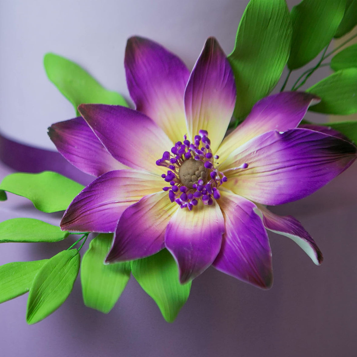 Tranquil Water Flowers, Decorative Sugar Cake Flowers by Global Sugar Art, 3 Count, Purple