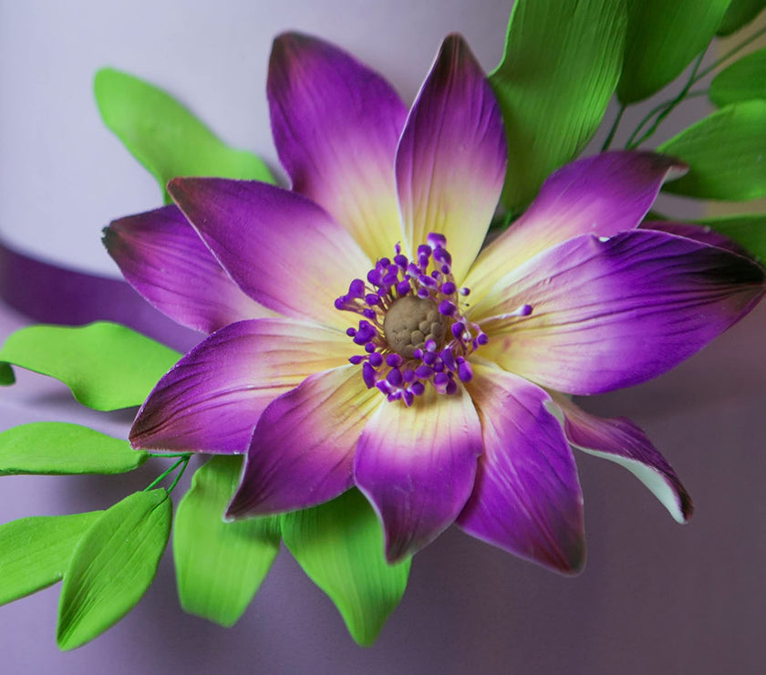 Tranquil Water Flowers, Decorative Sugar Cake Flowers by Global Sugar Art, 3 Count, Purple
