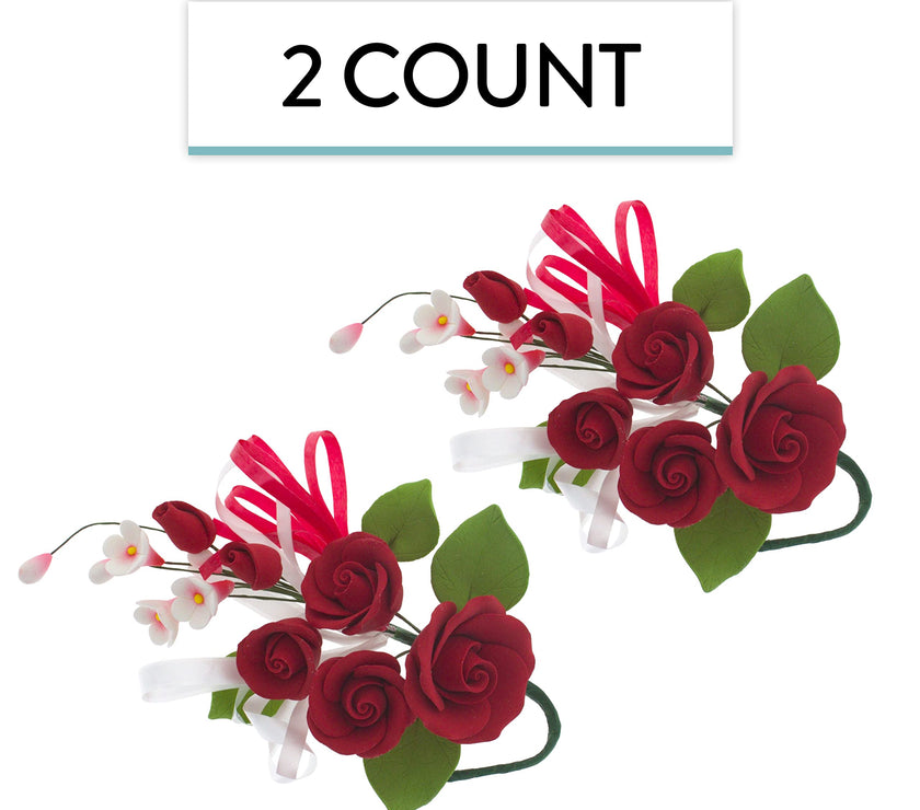Petite Rose Spray, Sugar Flower Spray for Cakes, by Global Sugar Art, Red 2 Count