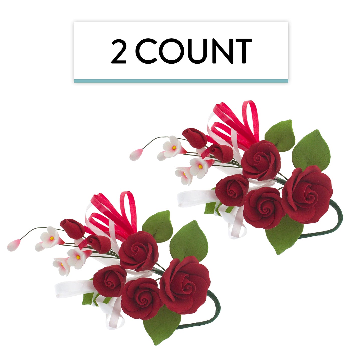 Red Petite Rose Spray with Ribbon, 2 Count