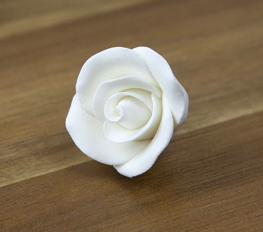Deluxe White Roses for Cake Decorating, Premium Unwired Sugar Flowers by Global Sugar Art, White, Small