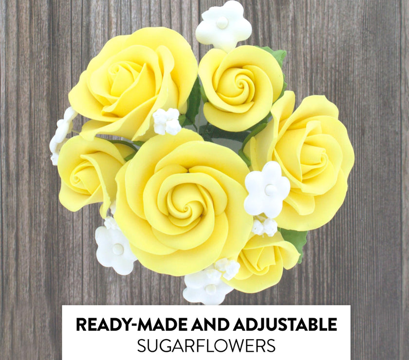 Rose Bouquet Cake Decoration, Elegant Garden Rose Cake Topper, by Global Sugar Art, Yellow