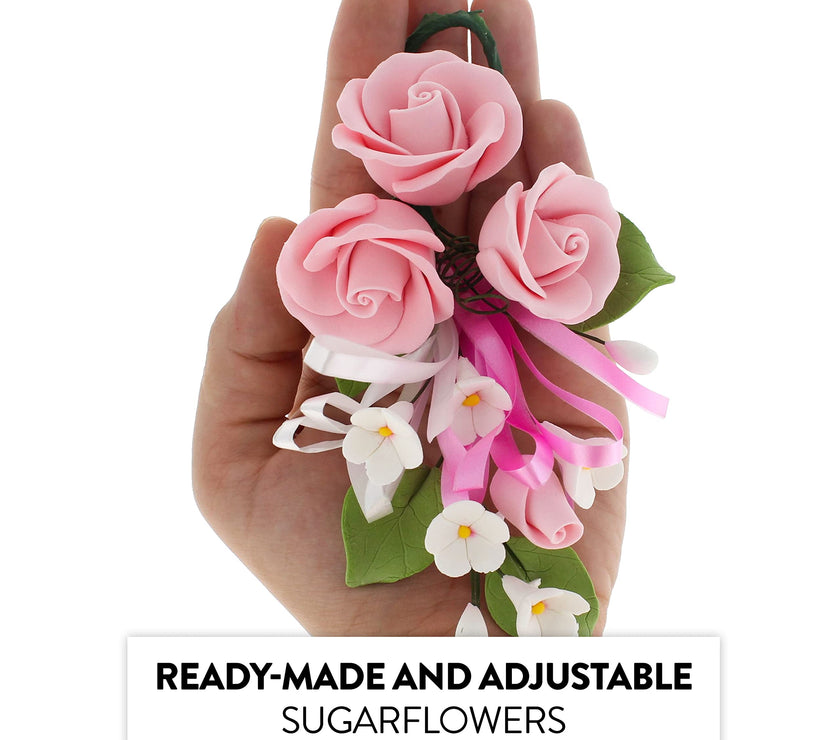 Petite Rose Spray, Sugar Flower Spray for Cakes, by Global Sugar Art, Pink 2 Count
