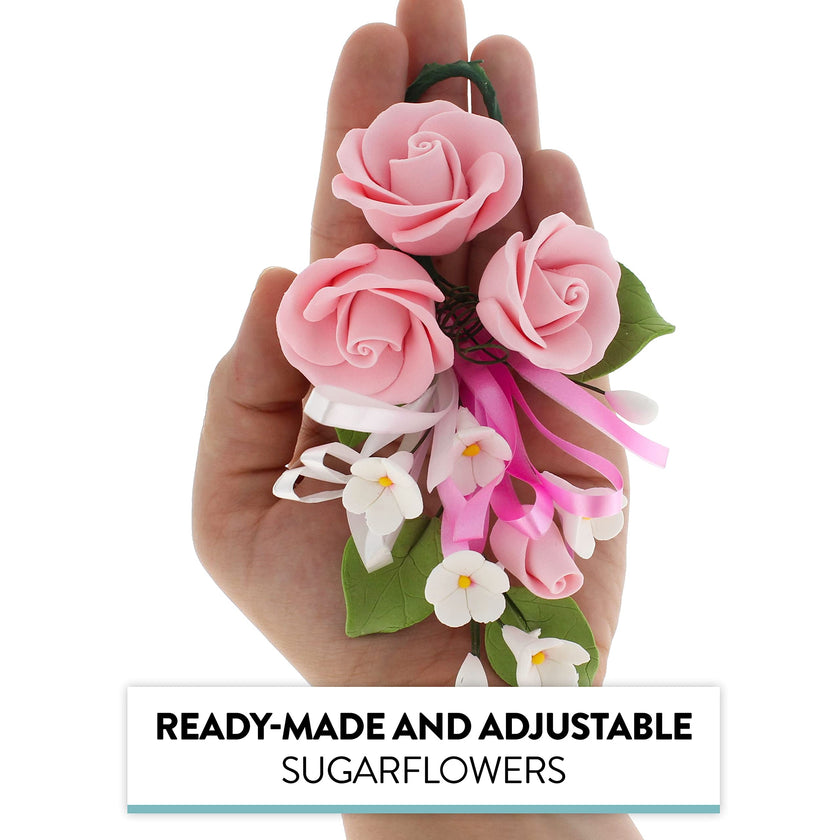 Petite Rose Spray, Sugar Flower Spray for Cakes, by Global Sugar Art, Pink 2 Count