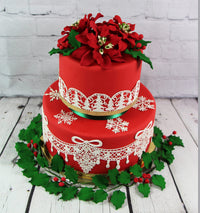 Poinsettia Sugar Flower & Holly Leaf Spray Kit for Cakes, by Global Sugar Art, Small with Berries