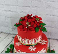 Poinsettia Sugar Flower & Holly Leaf Spray Kit for Cakes, by Global Sugar Art, Small with Berries