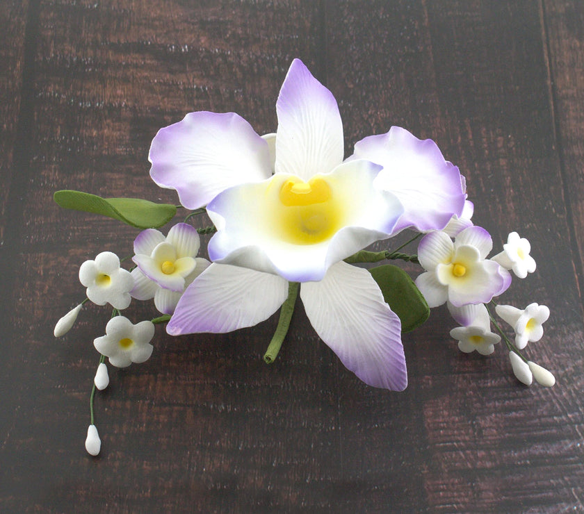 Orchid Sugar Cake Flower Sprays, Violet Cattleya Orchid Spray, by Global Sugar Art