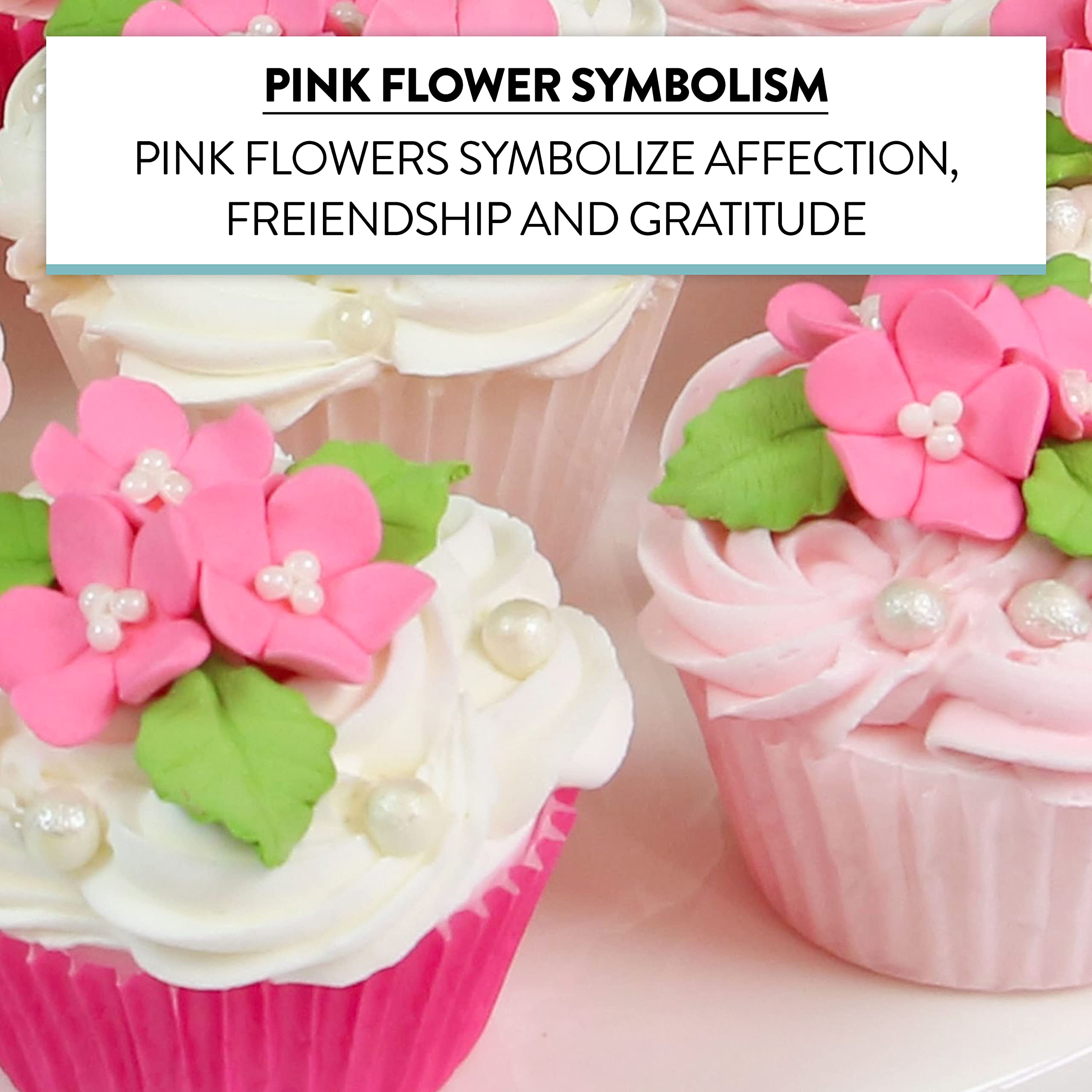 Flower Blossoms with Leaves, Edible Sugar Flowers for Cakes & Cupcakes, by Global Sugar Art, Pink
