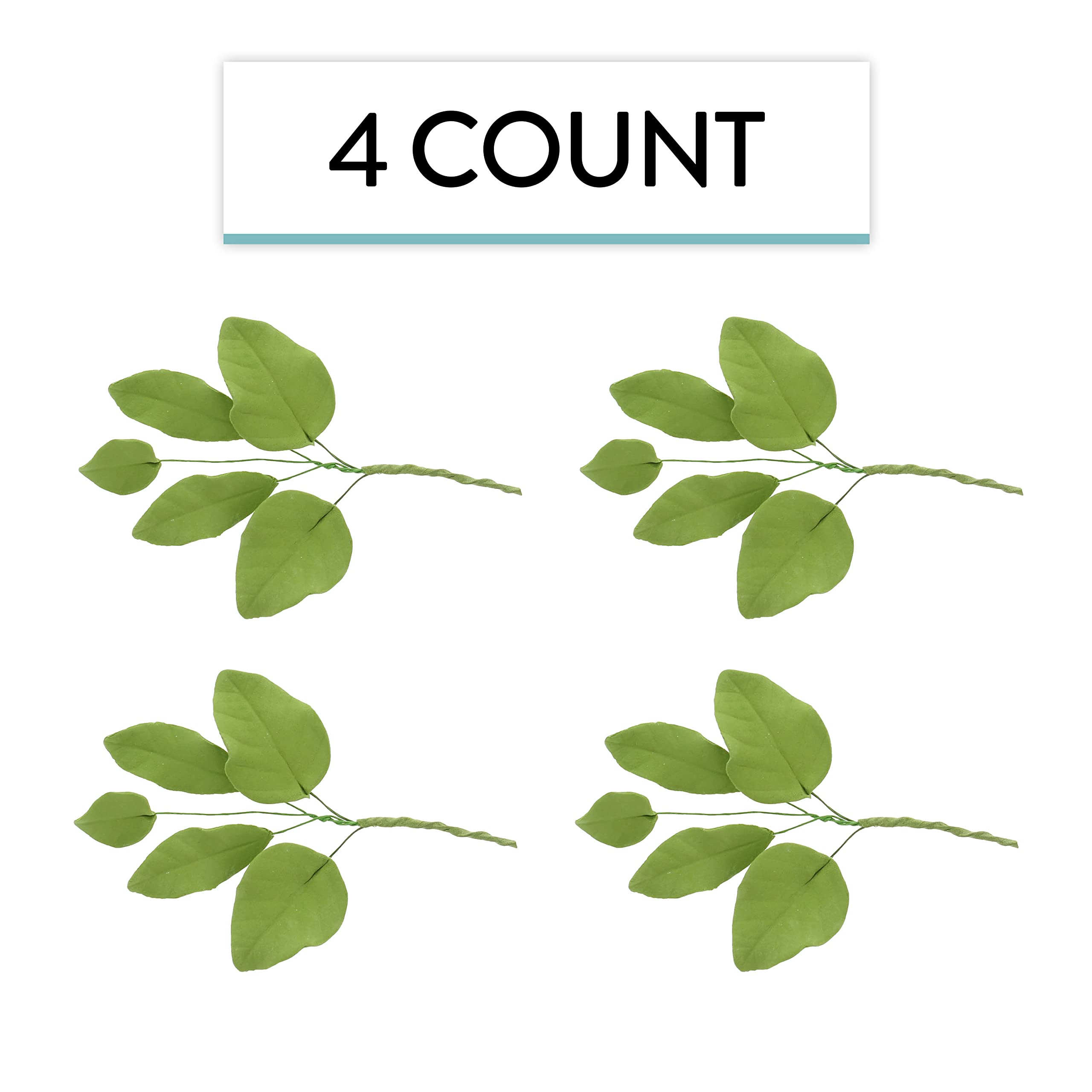 Light Green Gardenia Leaf Spray Cake Decoration by Chef Alan Tetreault, Global Sugar Art, 4 Count