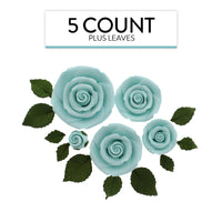 Exquisite Rose & Leaf Kit, Sugar Cake Flowers by Global Sugar Art, Baby Blue Roses with Leaves, 15-Piece Set