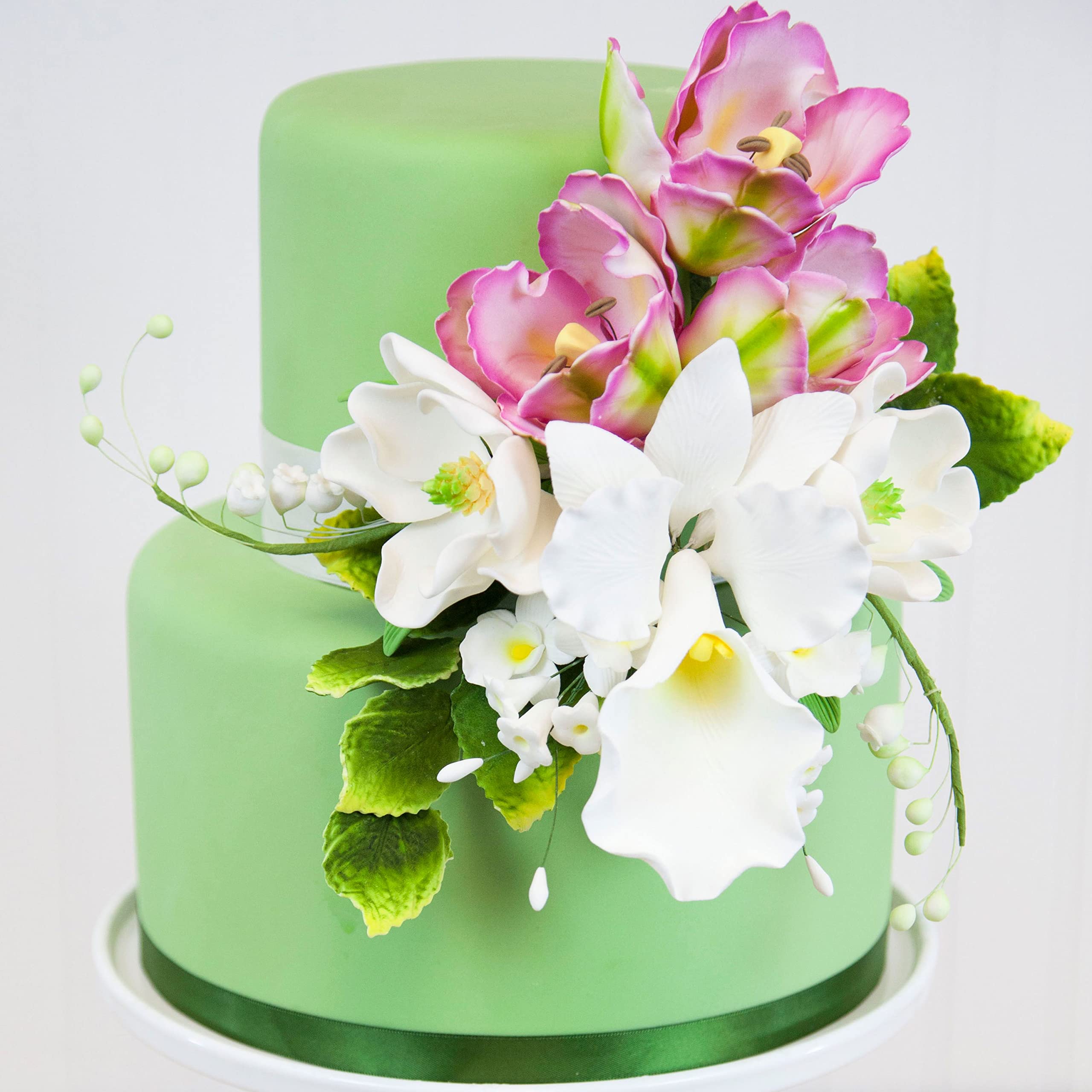 Orchid Sugar Cake Flower Sprays, White Cattleya Arched Orchid Spray, by Global Sugar Art