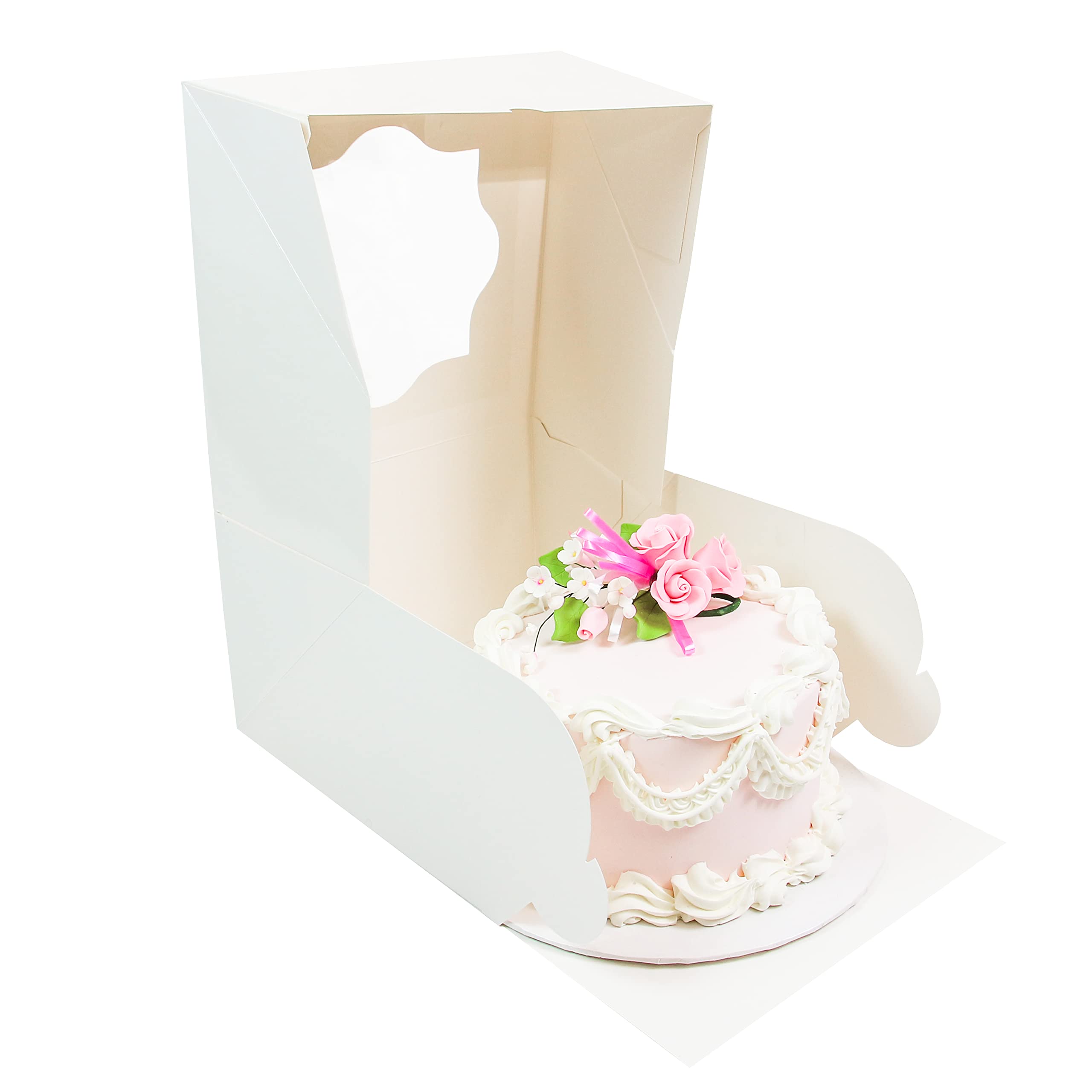 Global Sugar Art Auto-Popup Extra Deep Square Cake Box with Window, 12 x 12 x 6 Inches