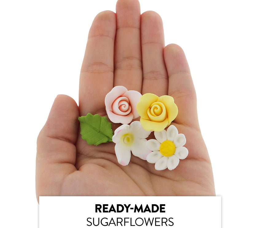 Roses, Blossoms & Leaves Gum Paste Cake Flowers 42 Count Sugar Flowers by Global Sugar Art