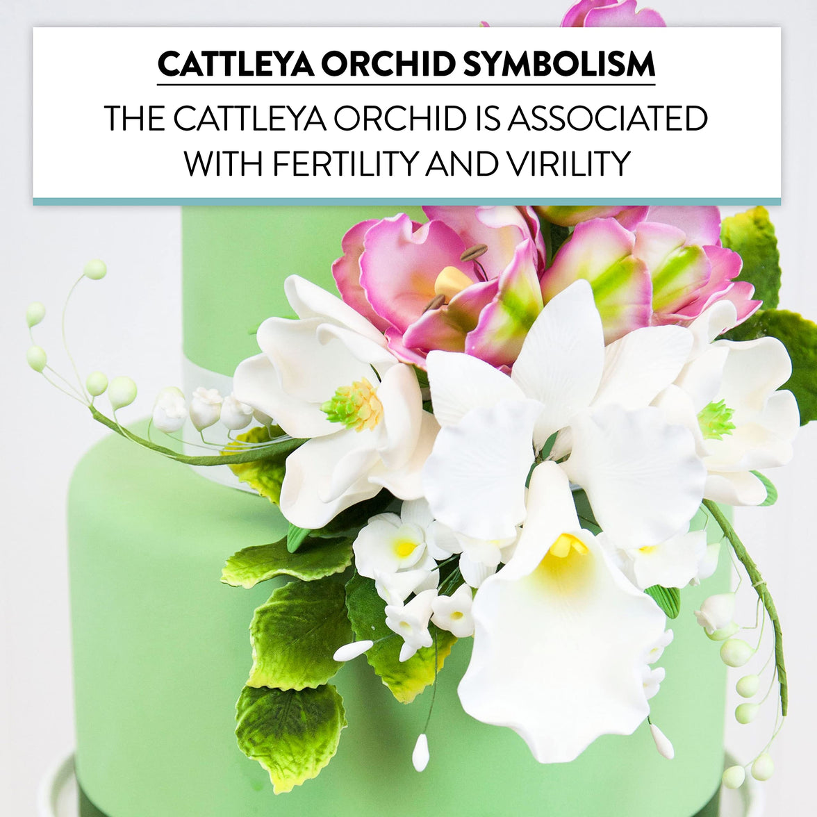 Orchid Sugar Cake Flower Sprays, White Cattleya Arched Orchid Spray, by Global Sugar Art