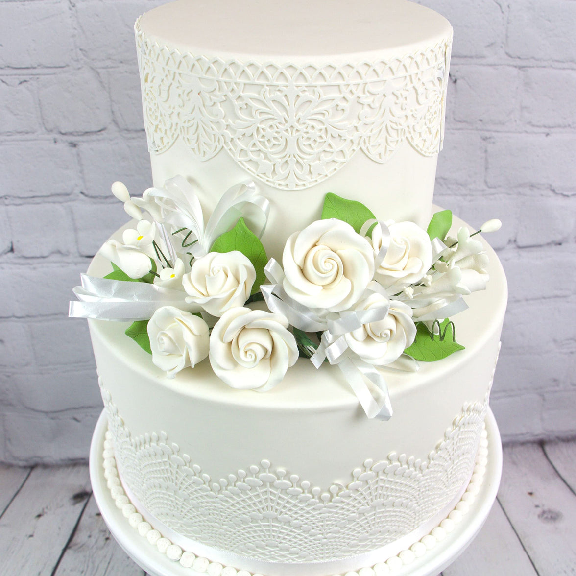 Petite Rose Spray, Sugar Flower Spray for Cakes, by Global Sugar Art, White 2 Count