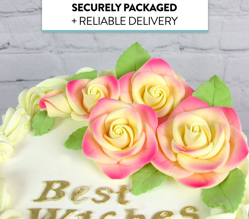 Exquisite Rose & Leaf Kit, Sugar Cake Flowers by Global Sugar Art, Yellow and Pink Roses with Leaves, 15-Piece Set