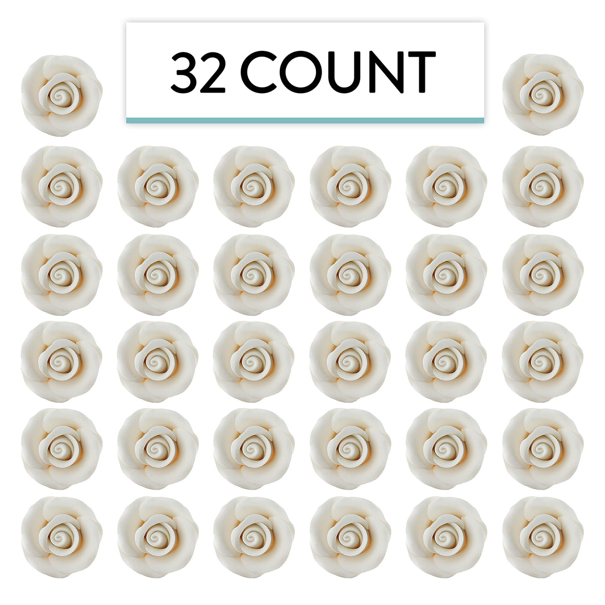 Deluxe White Roses for Cake Decorating, Premium Unwired Sugar Flowers by Global Sugar Art, White, Small