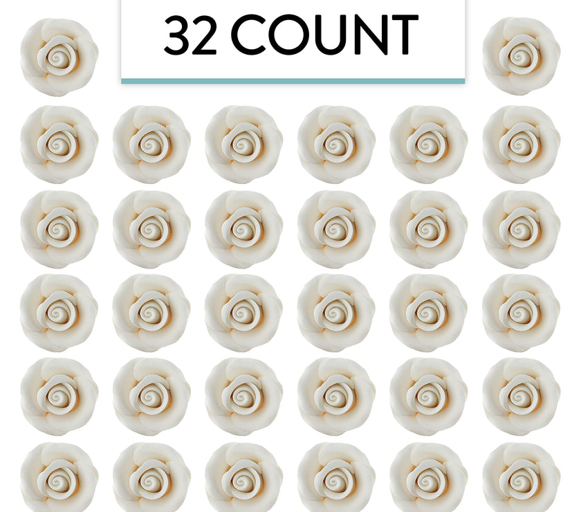 Deluxe White Roses for Cake Decorating, Premium Unwired Sugar Flowers by Global Sugar Art, White, Small