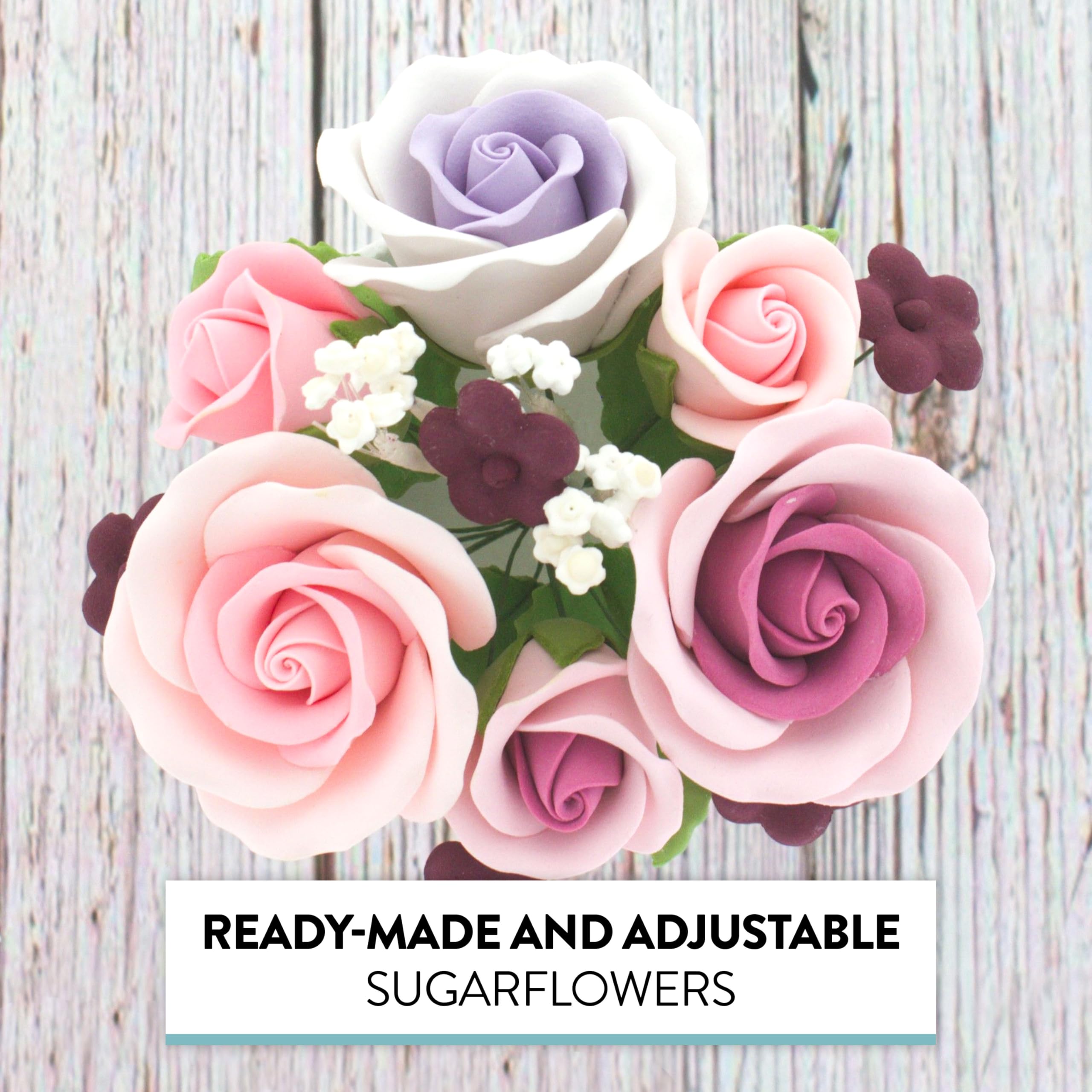 Rose Bouquet Cake Decoration, Elegant Garden Rose Cake Topper, by Global Sugar Art, Pink and Lavender