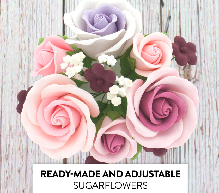 Rose Bouquet Cake Decoration, Elegant Garden Rose Cake Topper, by Global Sugar Art, Pink and Lavender