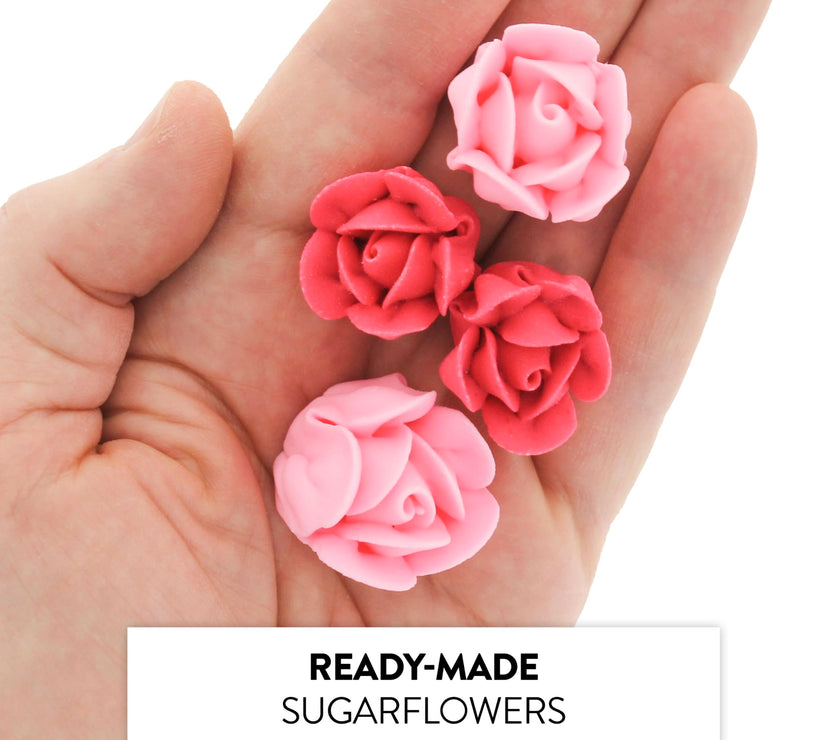 Edible Royal Icing Roses, Two Dozen Roses for Cupcake Decorating, by Global Sugar Art, Pink and Red Rose Set