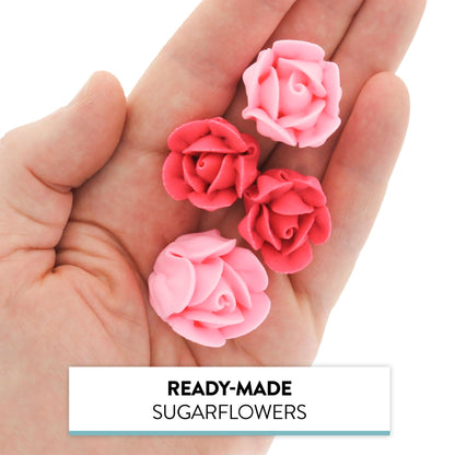 Tiny Red and Pink Rose Toppers, Assorted Sizes, 24 Count