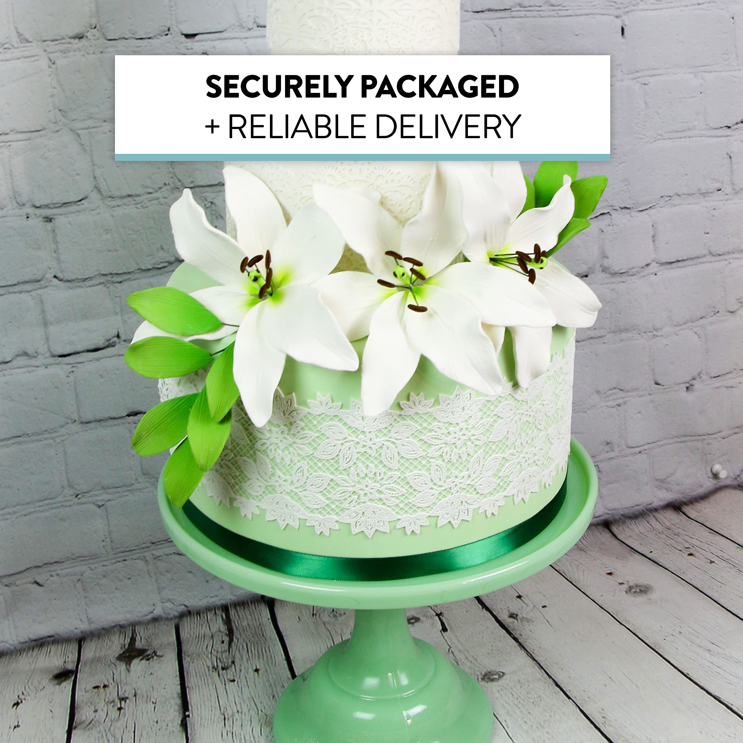 Easter Lily Sugar Flowers, Longiflorum Lilies with Leaf Sprays, by Global Sugar Art, White, 3 Count