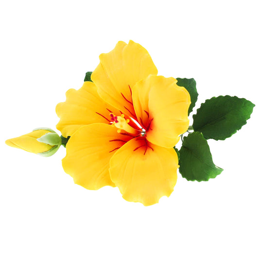 Yellow Tropical Hibiscus with Leaves