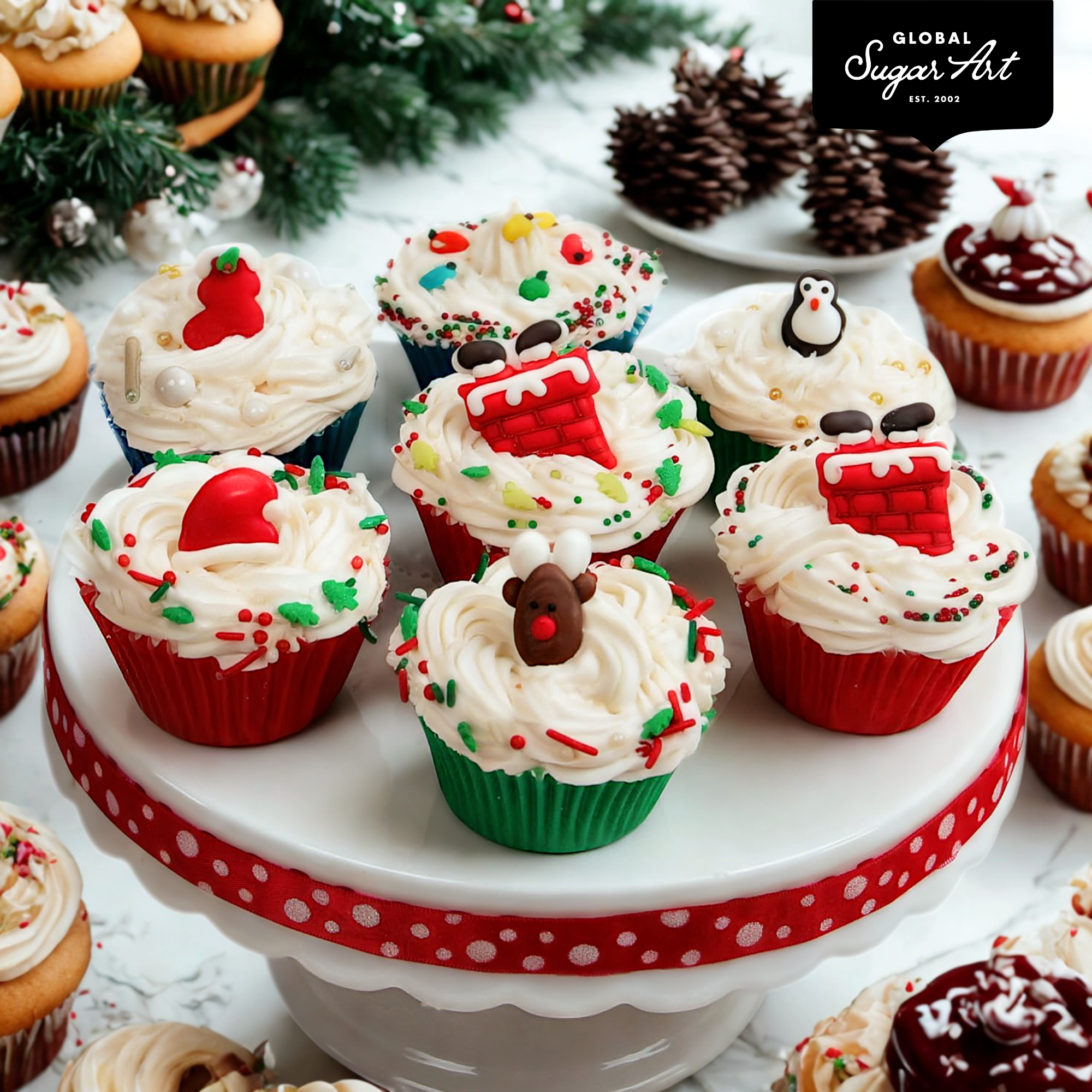 Christmas Cupcake Toppers, Edible Royal Icing Decorations, by Global Sugar Art (Penguin Chimney)
