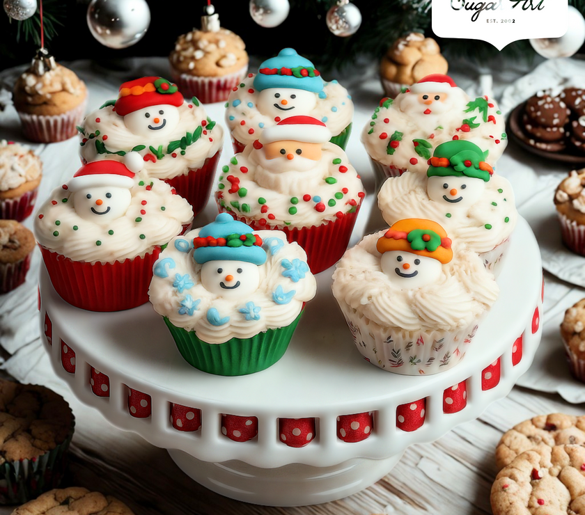 Christmas Cupcake Toppers, Edible Royal Icing Decorations, by Global Sugar Art (Santa Snowman)