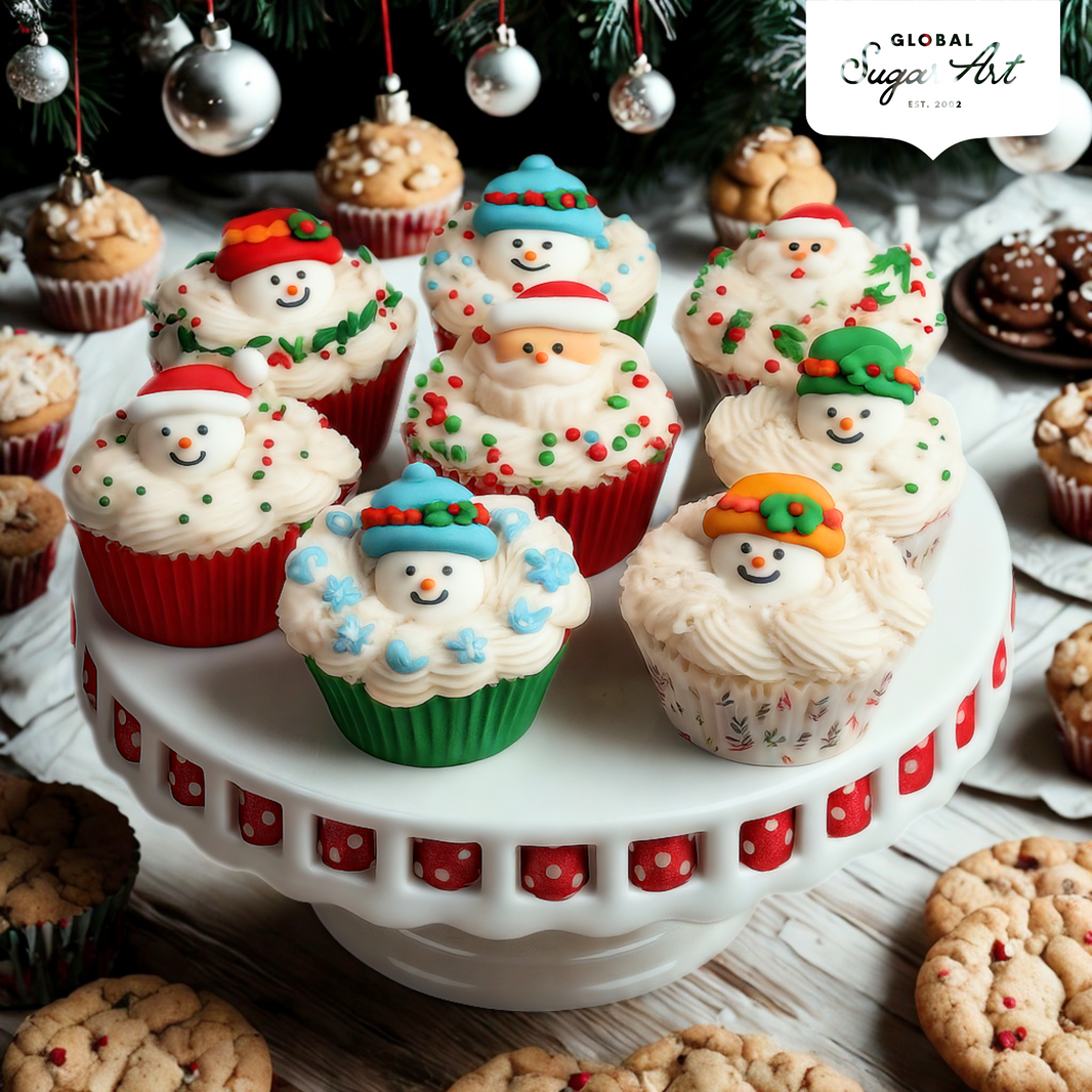 Christmas Cupcake Toppers, Edible Royal Icing Decorations, by Global Sugar Art (Santa Snowman)