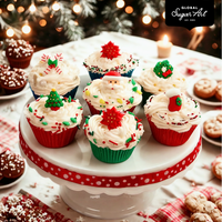 Christmas Cupcake Toppers, Edible Royal Icing Decorations, by Global Sugar Art (Wreath Poinsettia)