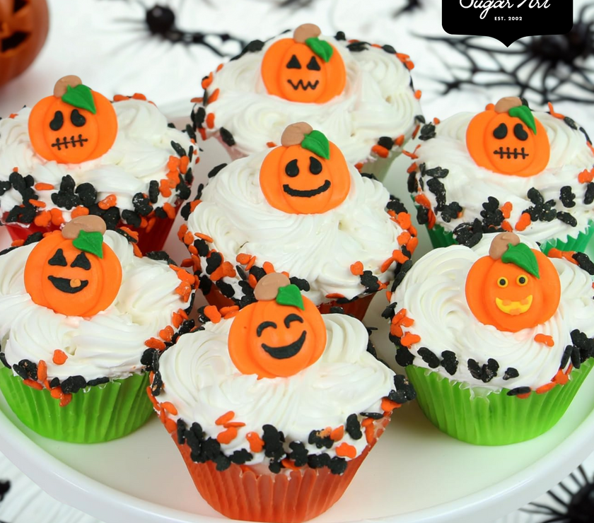 Halloween Cupcake Toppers, Edible Royal Icing Decorations by Global Sugar Art (Spooky Pumpkins)