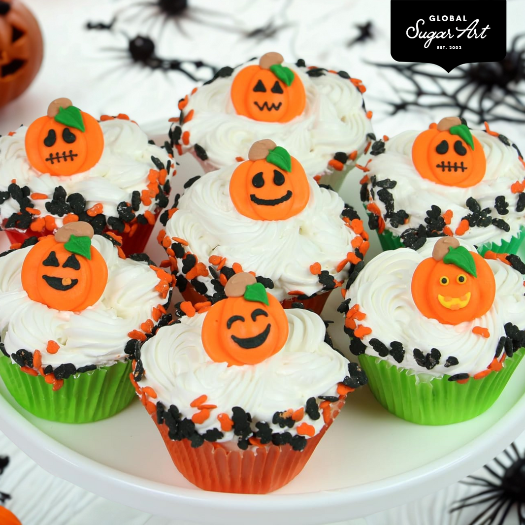 Halloween Cupcake Toppers, Edible Royal Icing Decorations by Global Sugar Art (Spooky Pumpkins)