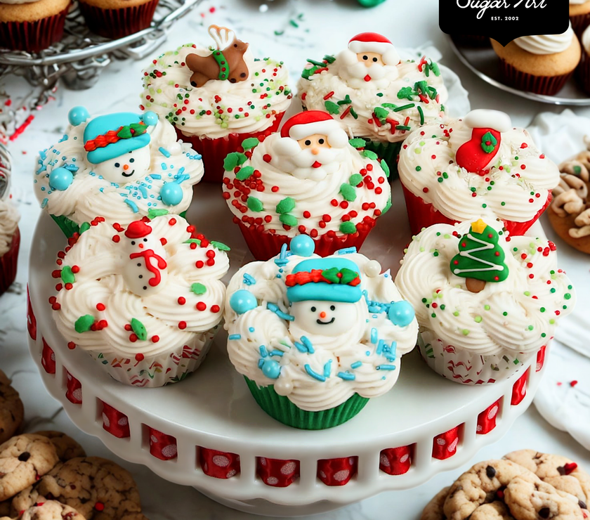 Christmas Cupcake Toppers, Edible Royal Icing Decorations, by Global Sugar Art (Santa Reindeer)